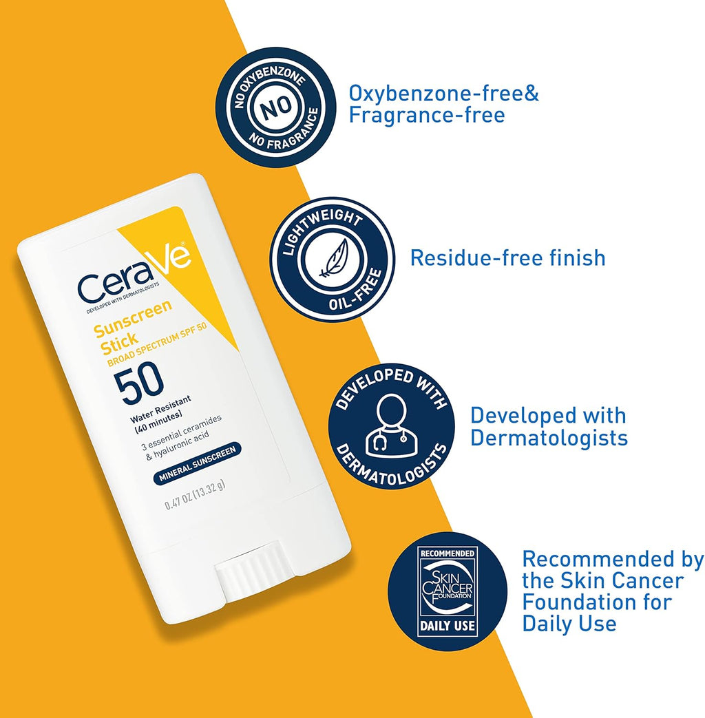 Protector Solar CeraVe Sunscreen Stick SPF 50 Invisible Zinc – 0.47 oz