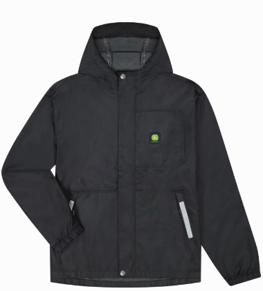 John Deere Chamarra de lluvia color negro Talla L