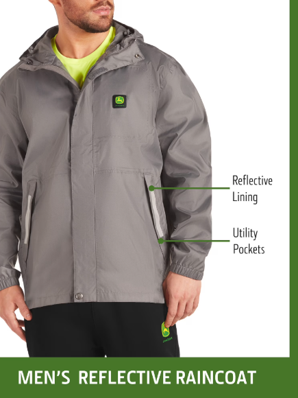 John Deere Chamarra de lluvia color gris