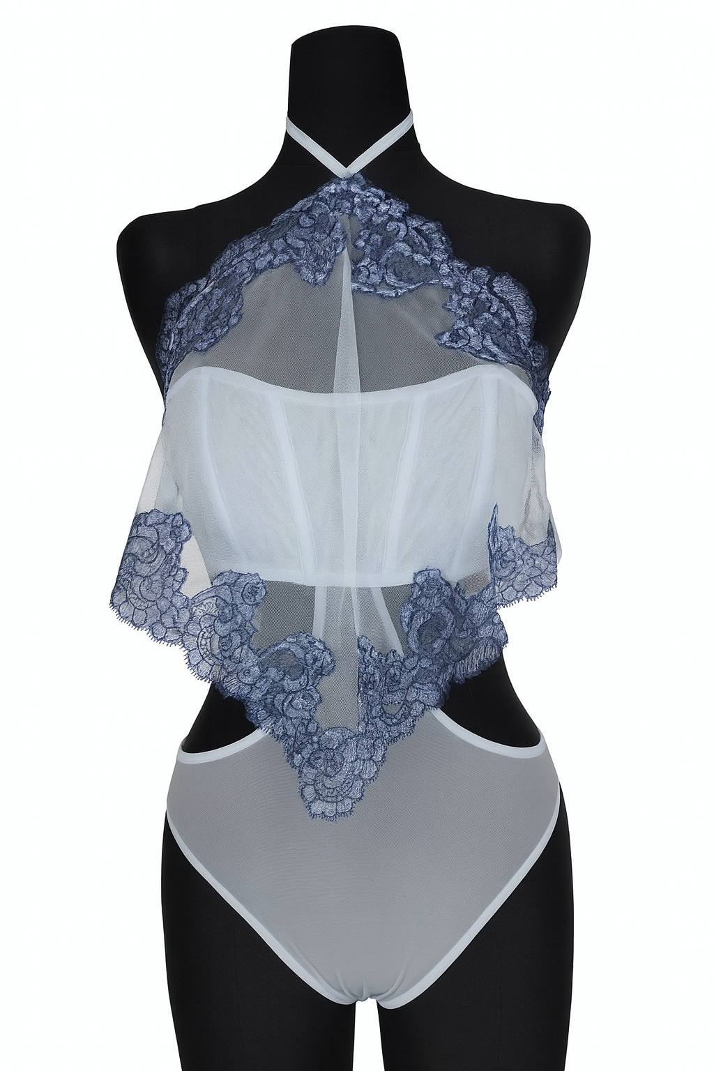 Victoria´s Secret Body Halter de Encaje Azul y Malla Translúcida talla M