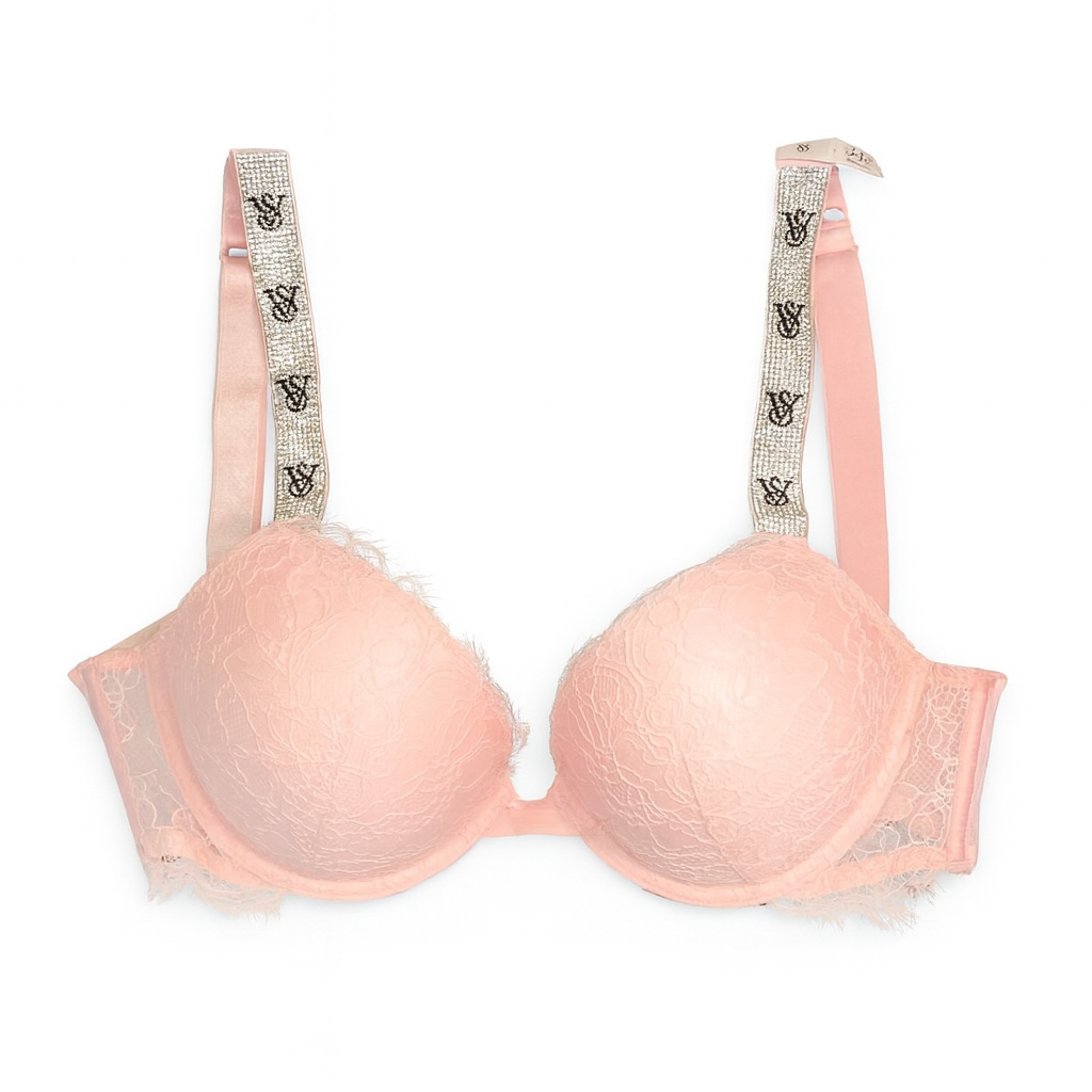 Victoria’s Secret Push Up Bra – Rosa Encaje & Tirantes de Cristales VS talla 34C