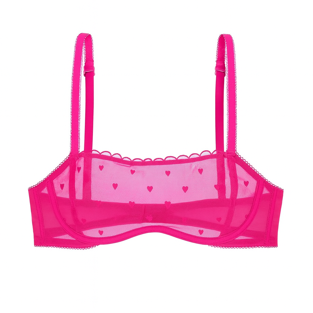 Bralette Rosa Transparente con Corazones TALLA S