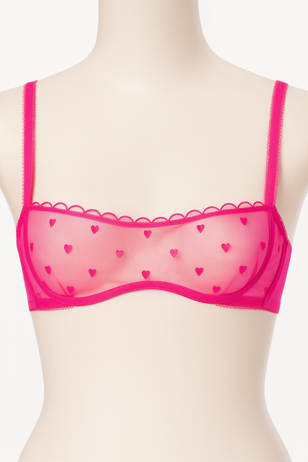 Bralette Rosa Transparente con Corazones TALLA S