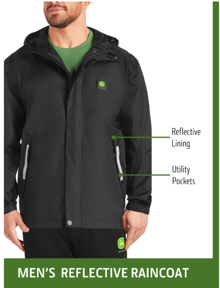 John Deere Chamarra de lluvia color negro Talla L