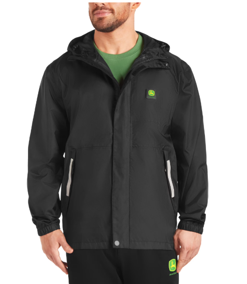 John Deere Chamarra de lluvia color negro Talla L