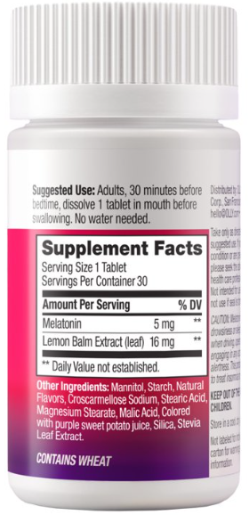 OLLY Sleep Extra Strength Melatonin & Lemon Balm – Tabletas de Disolución Rápida Sabor Fresa | 30 Tabletas