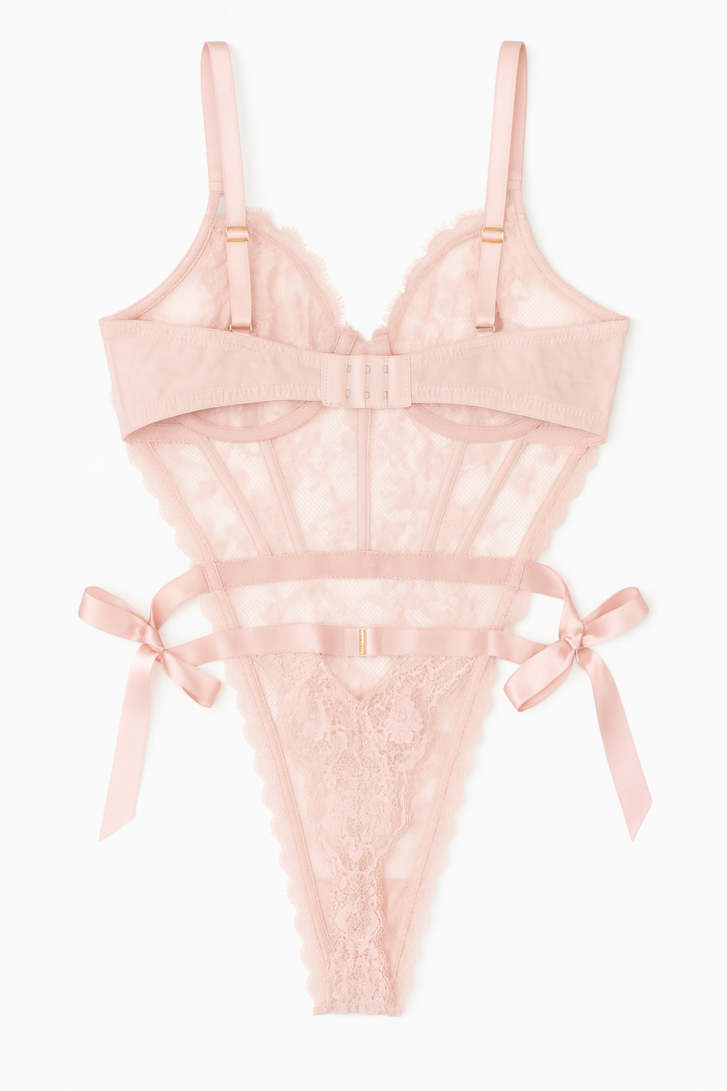 Body de Encaje Rosa con Listones de Satín Talla XXL