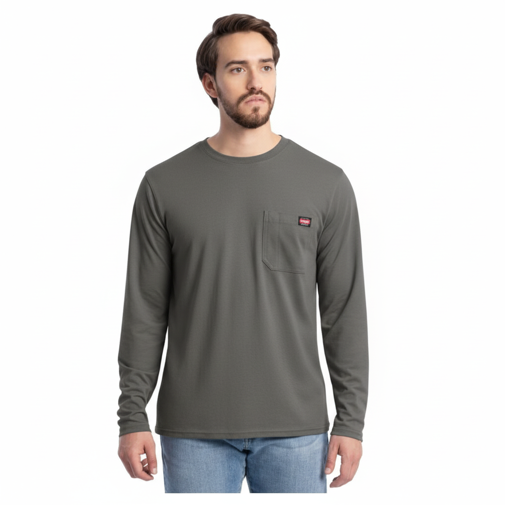 Playera Wrangler de Trabajo para Hombre Manga Larga – Color Charcoal (Gris Carbón) Talla L