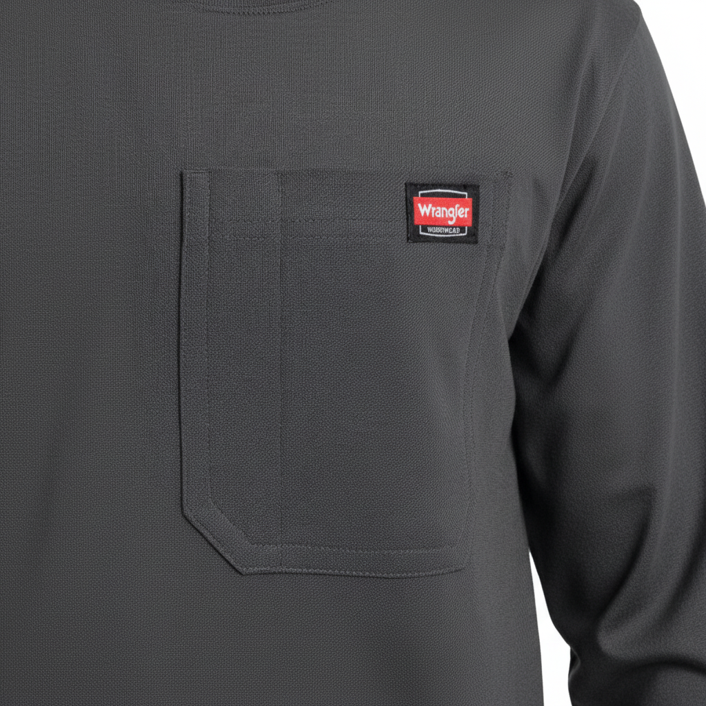 Playera Wrangler de Trabajo para Hombre Manga Larga – Color Charcoal (Gris Carbón) Talla L