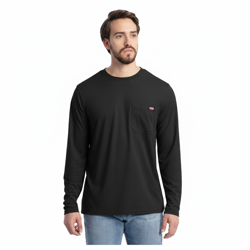 Playera Wrangler de Trabajo para Hombre Manga Larga con Bolsillo – Negro