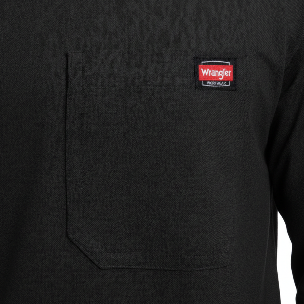 Playera Wrangler de Trabajo para Hombre Manga Larga con Bolsillo – Negro