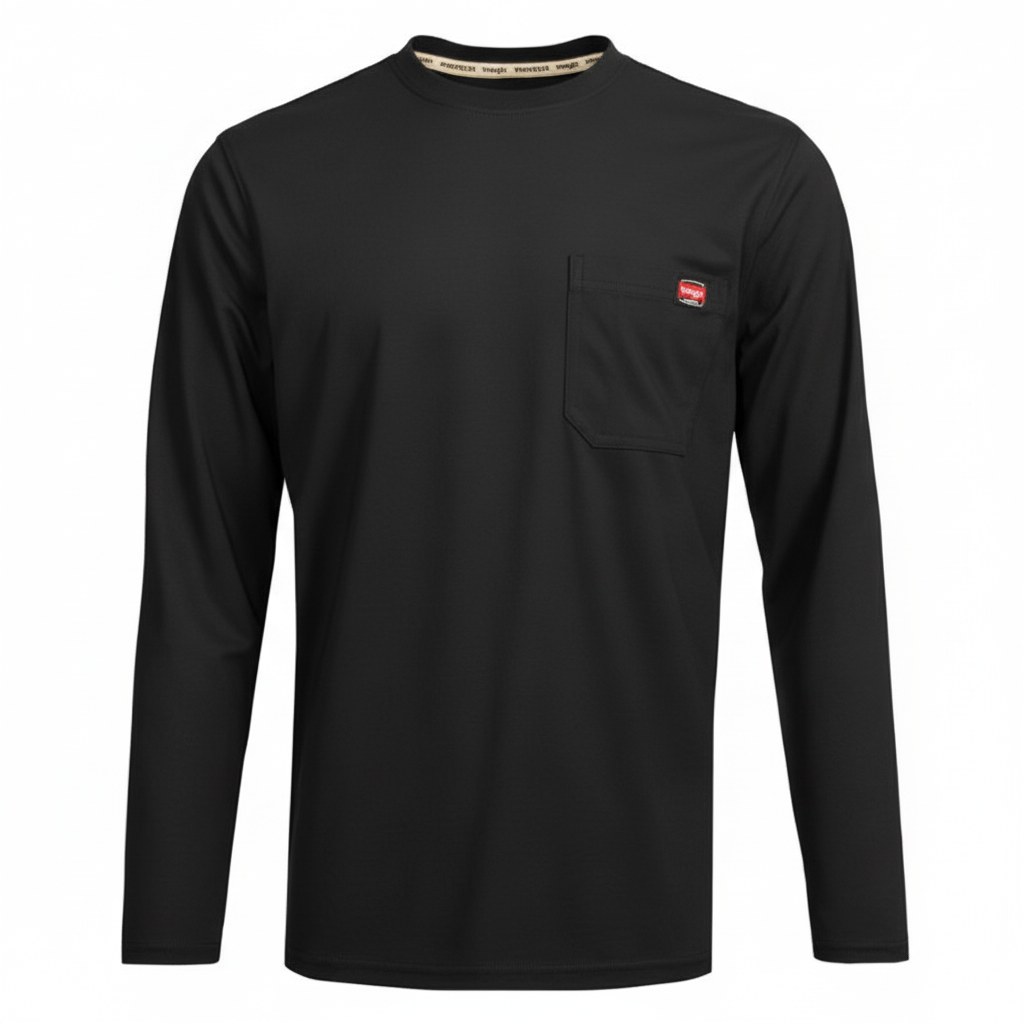 Playera Wrangler de Trabajo para Hombre Manga Larga con Bolsillo – Negro