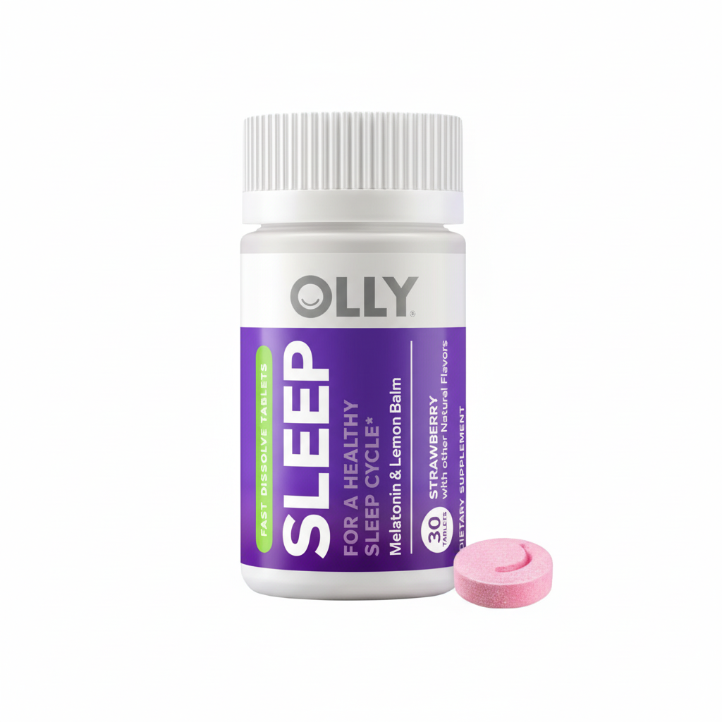 OLLY Sleep Melatonin & Lemon Balm – Tabletas de Disolución Rápida Sabor Fresa | 30 Tabletas