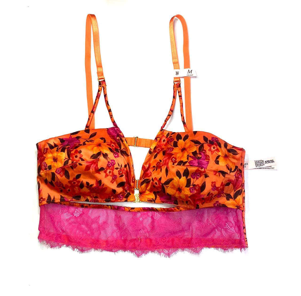 Victoria´s Secret Bralette floral satinado con encaje fucsia – Talla M