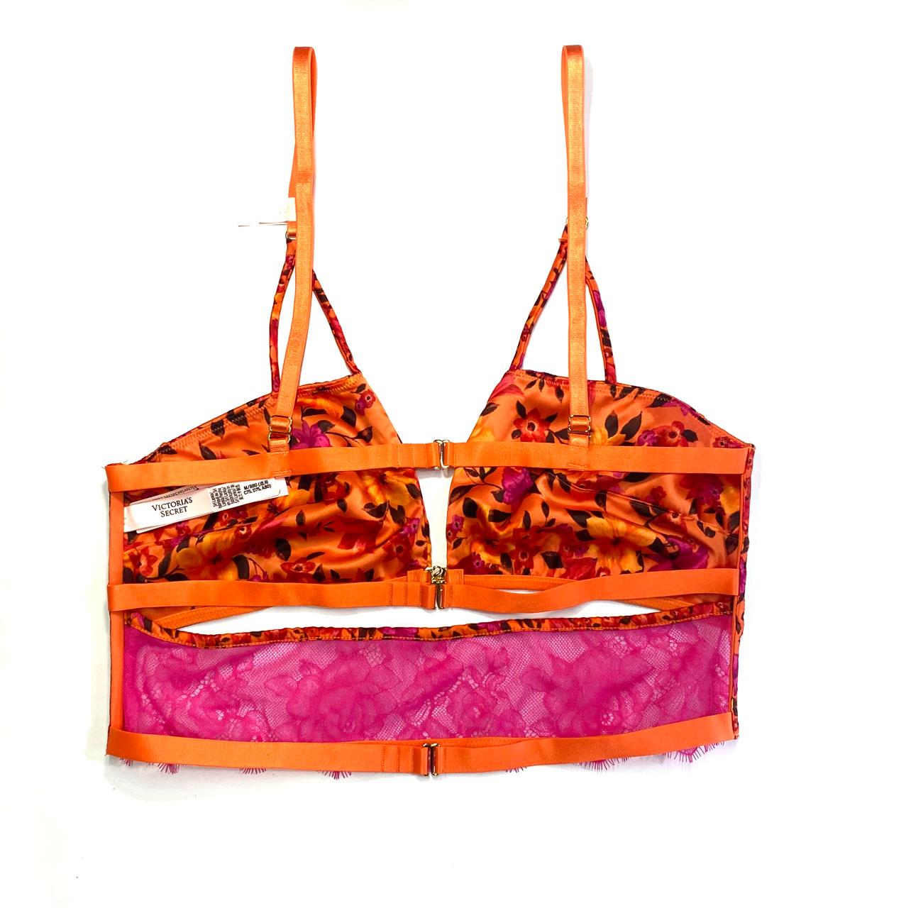 Victoria´s Secret Bralette floral satinado con encaje fucsia – Talla M