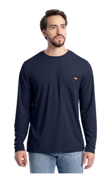 Playera Wrangler de Trabajo para Hombre Manga Larga con Bolsillo – Azul Oscuro-Talla M
